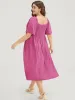 Solid V Neck Ruched Knotted Pocket Ruffle Hem Dress sold by Bloomchic