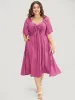 Solid V Neck Ruched Knotted Pocket Ruffle Hem Dress sold by Bloomchic