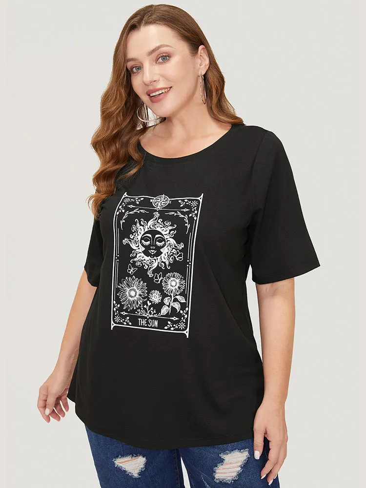 Sunflower & Sun Print Roll Sleeve T-shirt sold by Bloomchic product image thumbnail 2