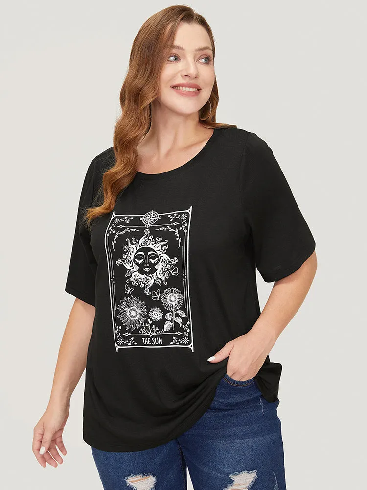 Sunflower & Sun Print Roll Sleeve T-shirt sold by Bloomchic product image thumbnail 3