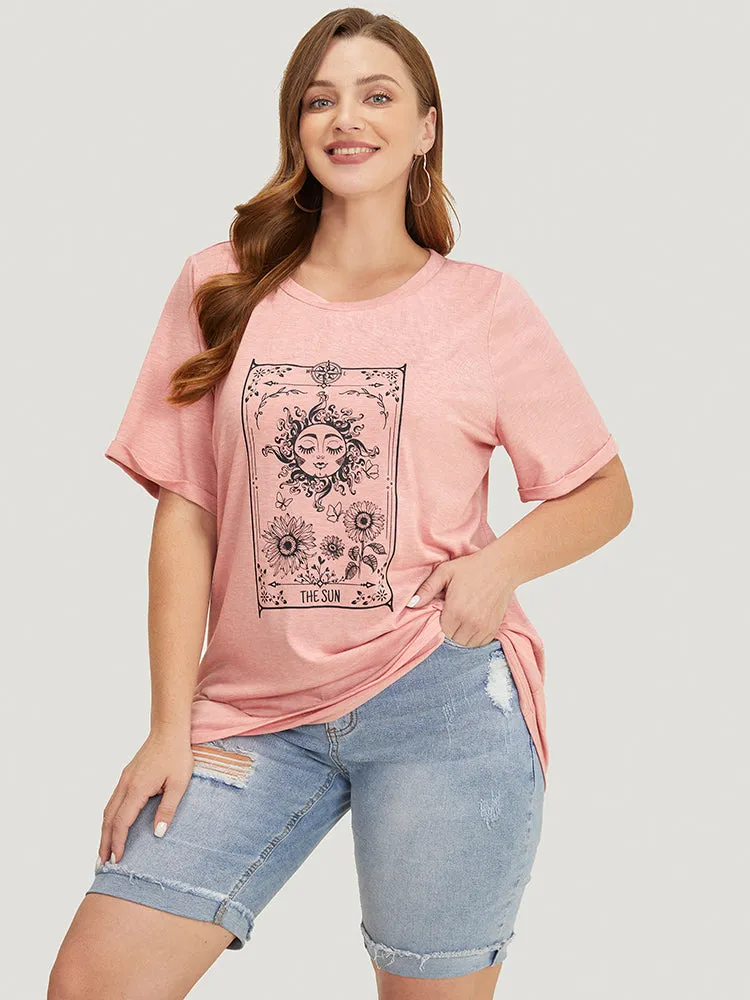 Sunflower & Sun Print Roll Sleeve T-shirt sold by Bloomchic product image thumbnail 5