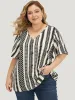 Geometric Print Ruffle Sleeve Button Detail Blouse sold by Bloomchic
