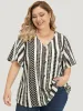 Geometric Print Ruffle Sleeve Button Detail Blouse sold by Bloomchic