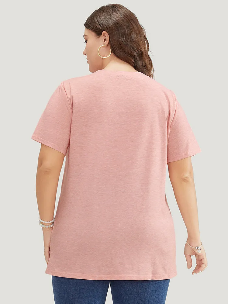 Cat & Floral Print V Neck Heather T-shirt sold by Bloomchic product image thumbnail 2