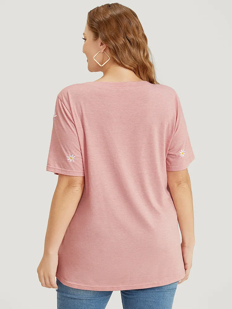 Daisy Floral Embroidered Short Sleeve T-shirt sold by Bloomchic product image thumbnail 5