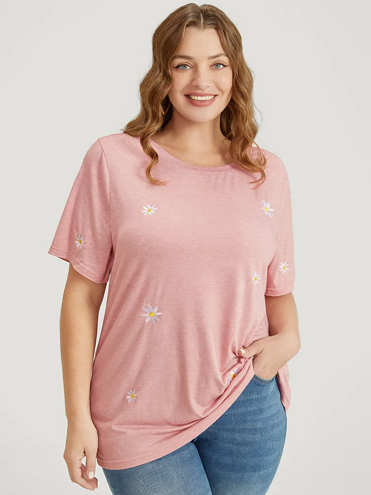 Daisy Floral Embroidered Short Sleeve T-shirt sold by Bloomchic