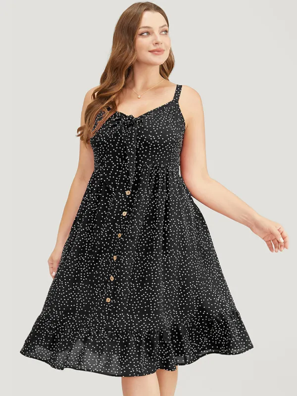 Polka Dot Button Detail Knotted Pocket Cami Dress sold by Bloomchic