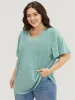 Solid Ruffle Sleeve Heather T-shirt sold by Bloomchic