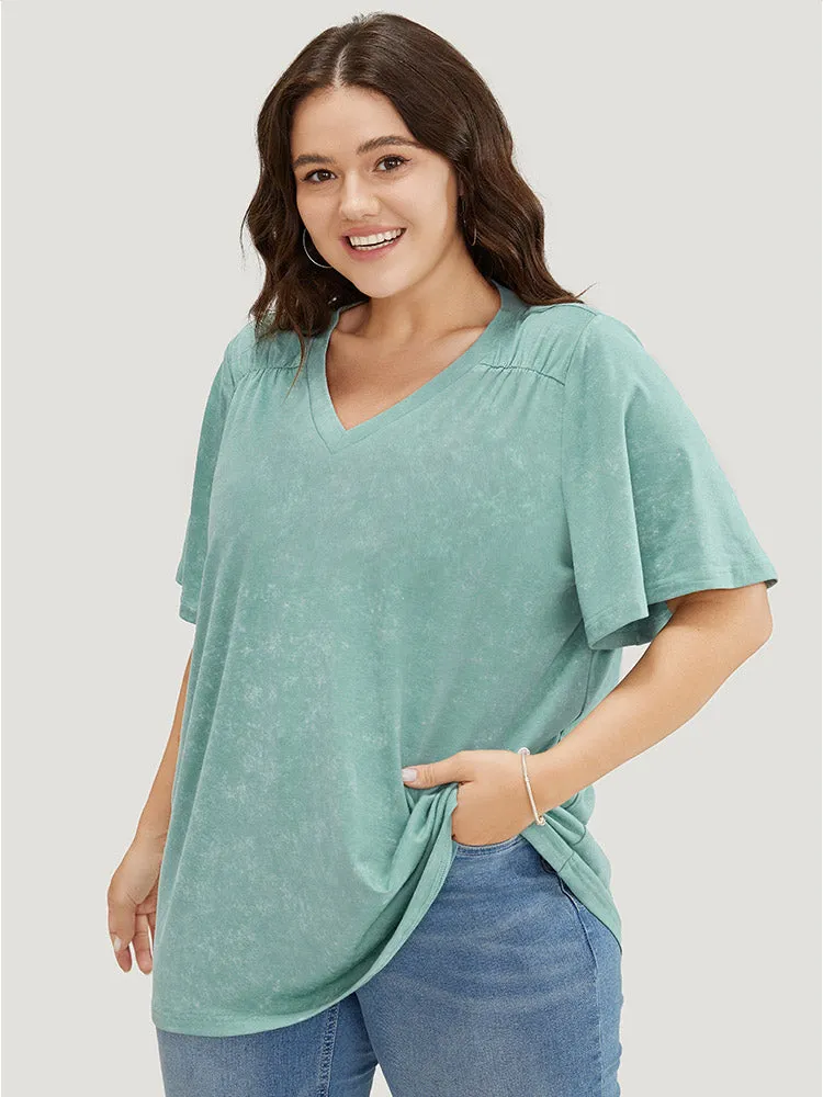 Solid Ruffle Sleeve Heather T-shirt sold by Bloomchic product image thumbnail 2