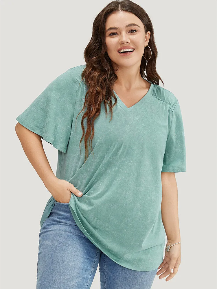 Solid Ruffle Sleeve Heather T-shirt sold by Bloomchic
