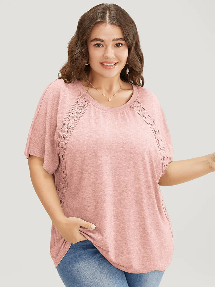 Solid Contrast Lace Ruffle Sleeve T-shirt sold by Bloomchic