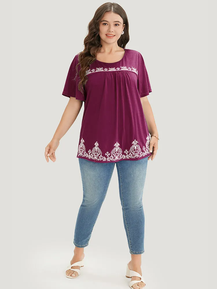 Solid Embroidered Gathered Ruffle Round Neck T-shirt sold by Bloomchic product image thumbnail 4