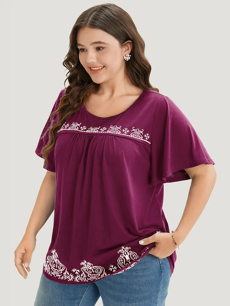 Solid Embroidered Gathered Ruffle Round Neck T-shirt sold by Bloomchic product image thumbnail 2