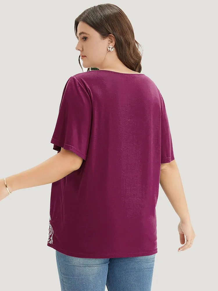 Solid Embroidered Gathered Ruffle Round Neck T-shirt sold by Bloomchic product image thumbnail 3