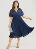 Solid Keyhole Split Chiffon Petal Sleeve Pleated Hem Dress sold by Bloomchic