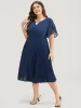 Solid Keyhole Split Chiffon Petal Sleeve Pleated Hem Dress sold by Bloomchic