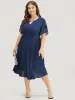 Solid Keyhole Split Chiffon Petal Sleeve Pleated Hem Dress sold by Bloomchic