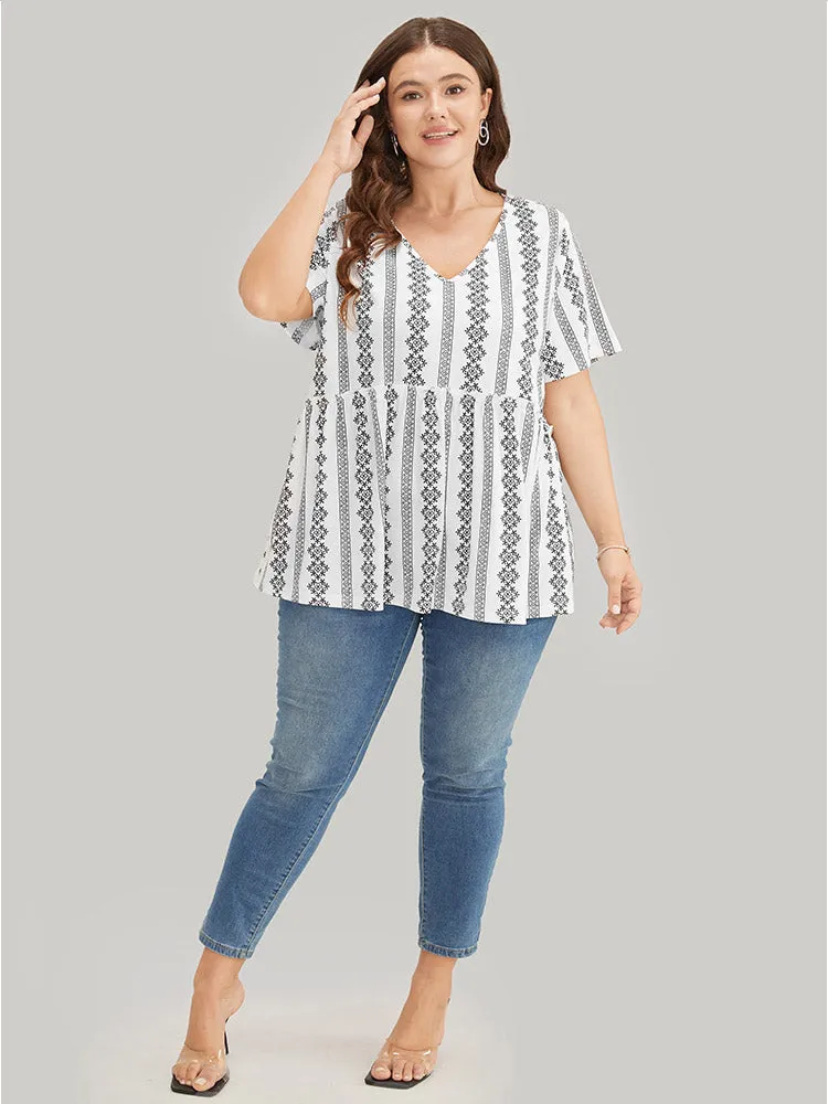 Floral & Striped Frill Trim Ruffle Hem T-shirt sold by Bloomchic product image thumbnail 4