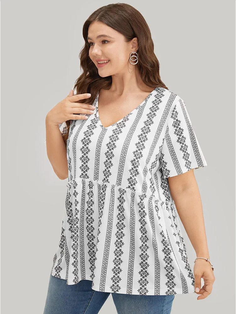 Floral & Striped Frill Trim Ruffle Hem T-shirt sold by Bloomchic product image thumbnail 5