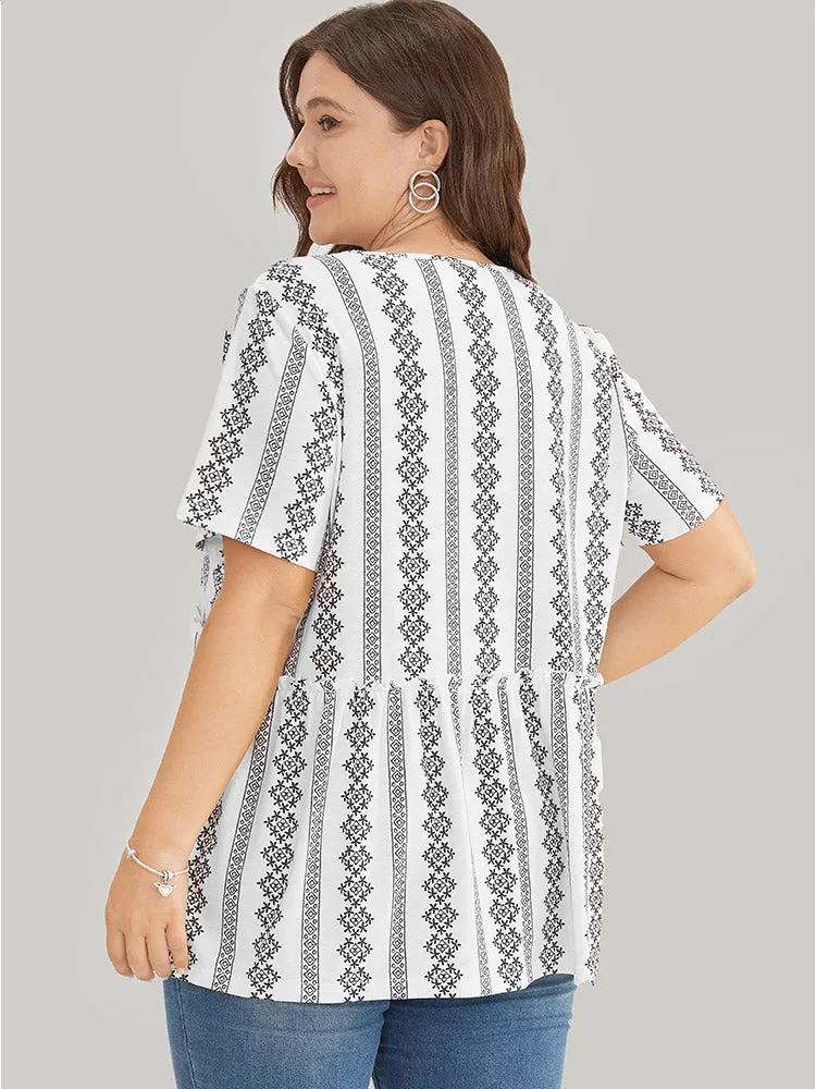 Floral & Striped Frill Trim Ruffle Hem T-shirt sold by Bloomchic product image thumbnail 2