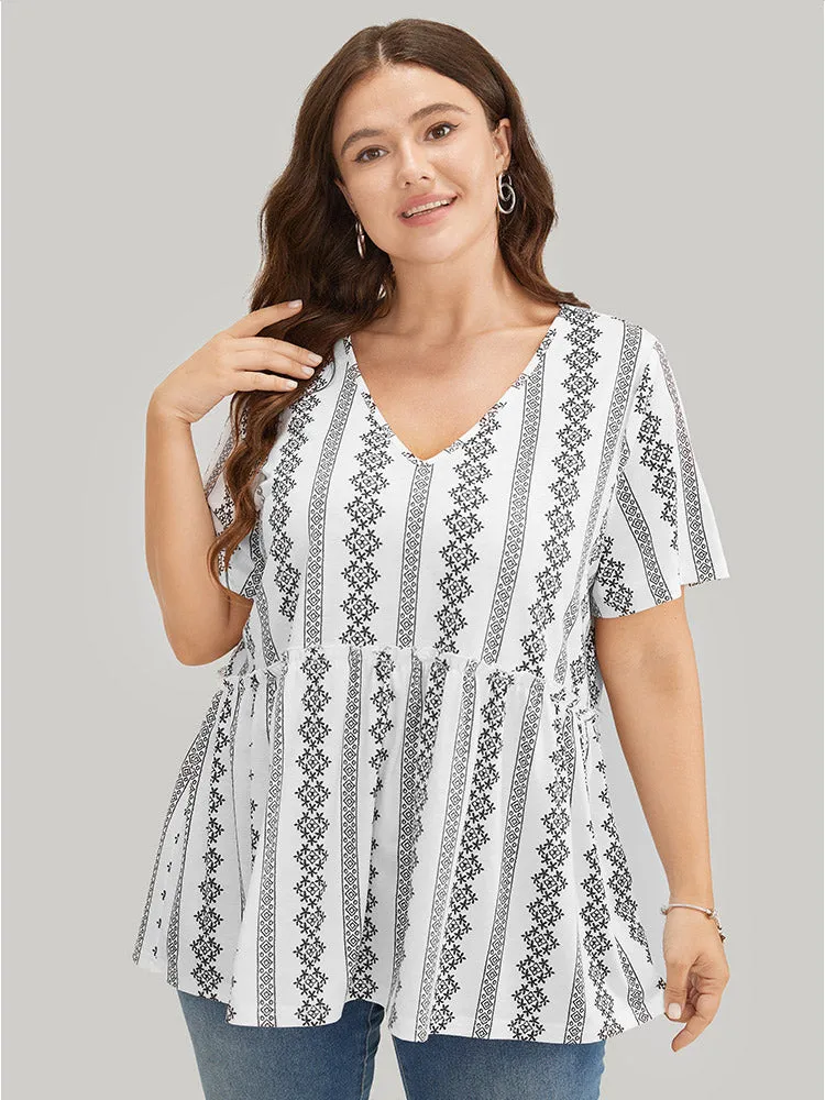 Floral & Striped Frill Trim Ruffle Hem T-shirt sold by Bloomchic product image thumbnail 3