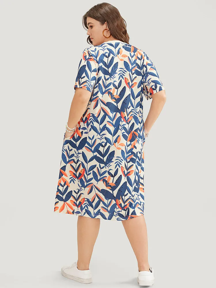 Plant Print Pocket V Neck Ruffle Midi Dress sold by Bloomchic product image thumbnail 2