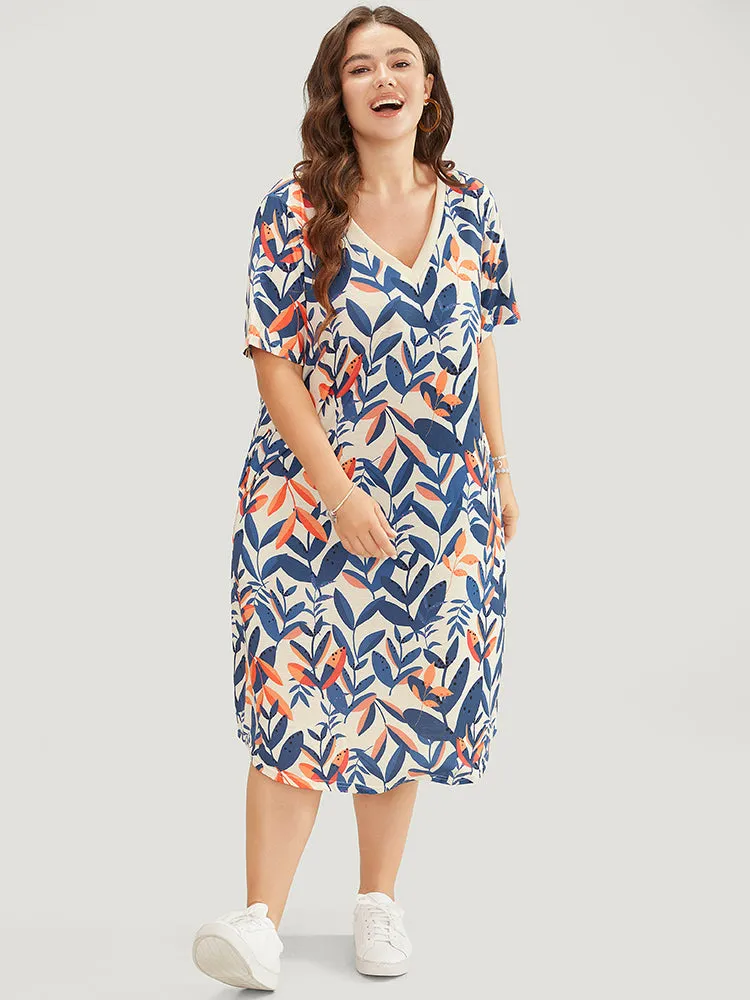 Plant Print Pocket V Neck Ruffle Midi Dress sold by Bloomchic product image thumbnail 5