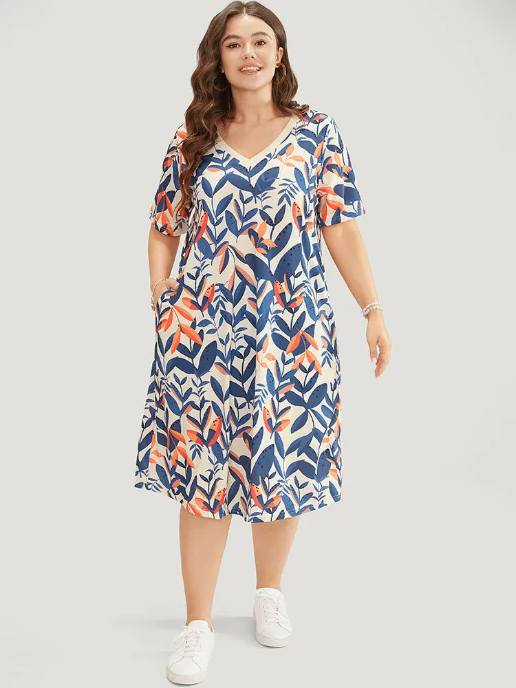 Plant Print Pocket V Neck Ruffle Midi Dress sold by Bloomchic product image thumbnail 4