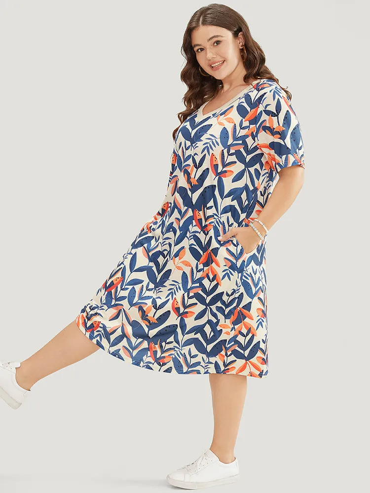 Plant Print Pocket V Neck Ruffle Midi Dress sold by Bloomchic product image thumbnail 3