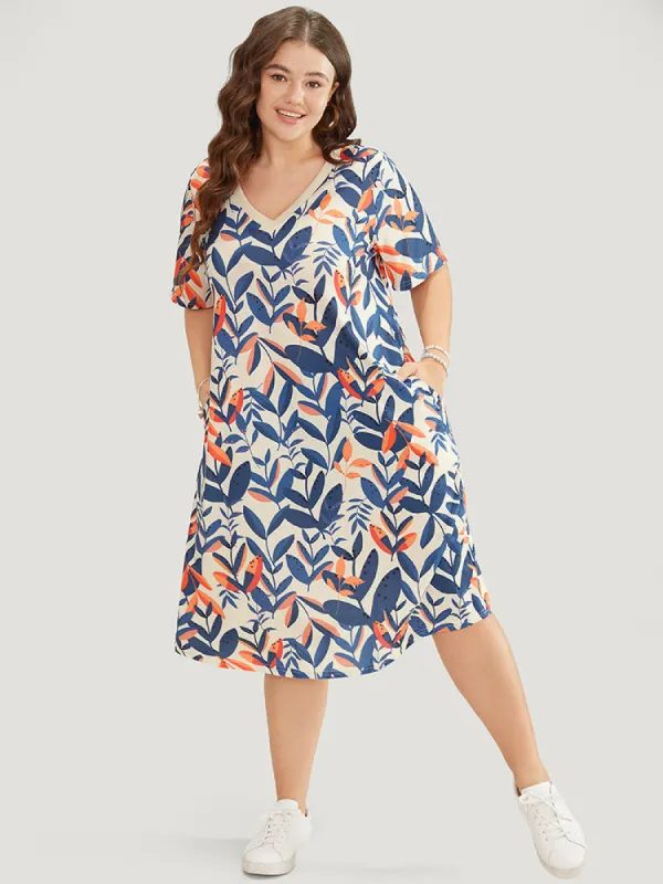 Plant Print Pocket V Neck Ruffle Midi Dress sold by Bloomchic