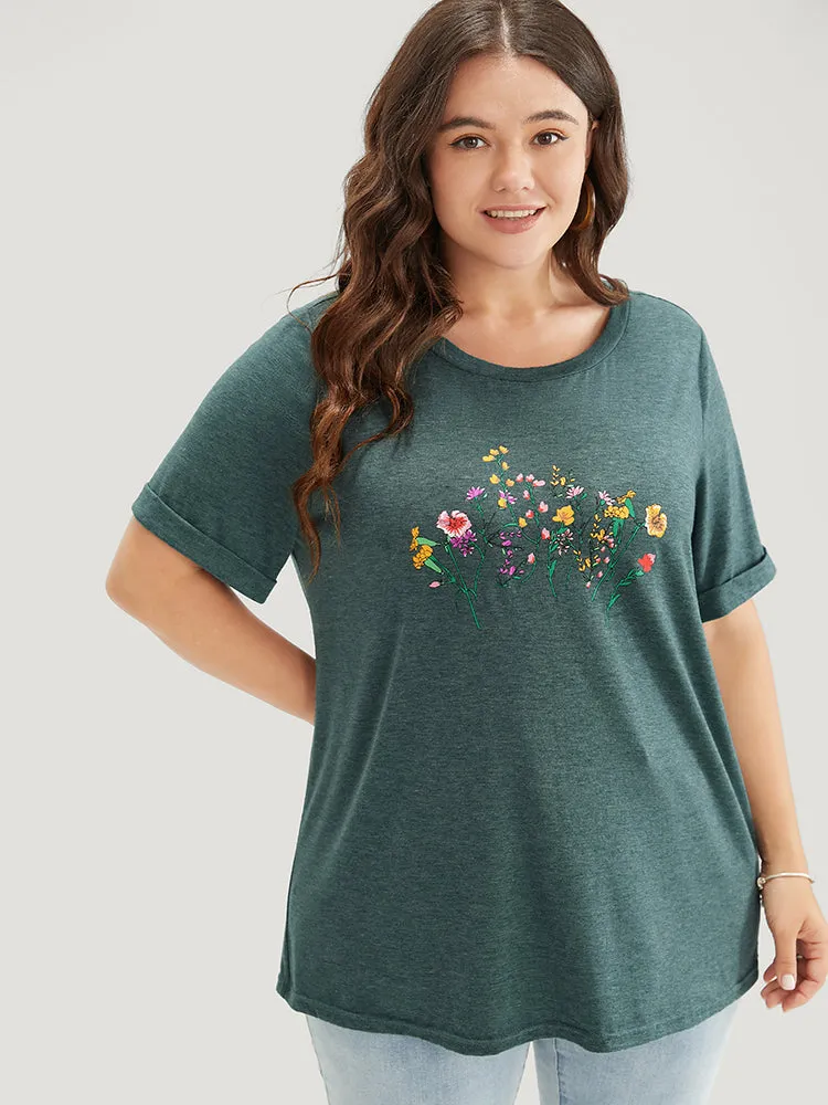 Floral Roll Sleeve Round Neck T-shirt sold by Bloomchic product image thumbnail 4