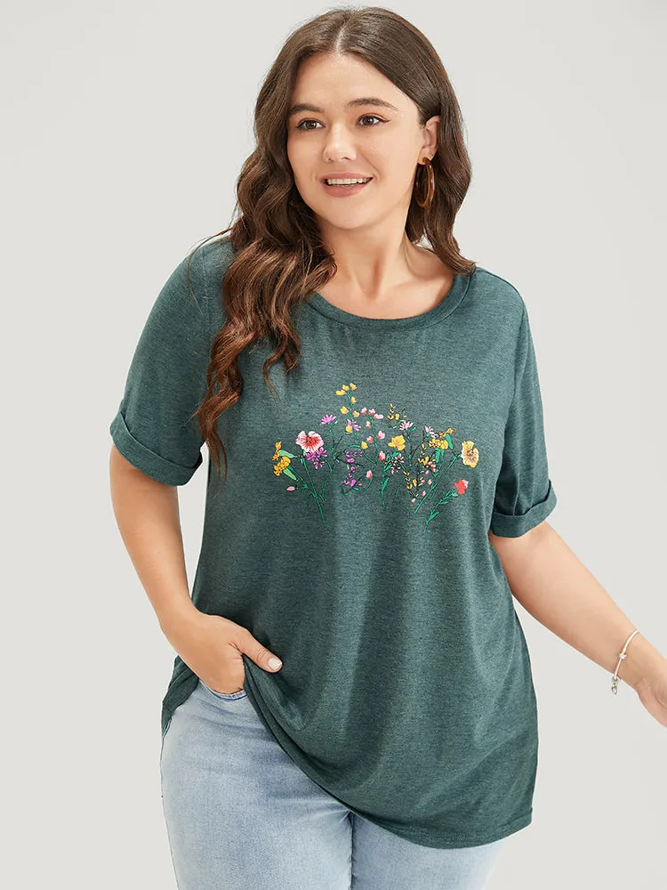 Floral Roll Sleeve Round Neck T-shirt sold by Bloomchic product image thumbnail 2