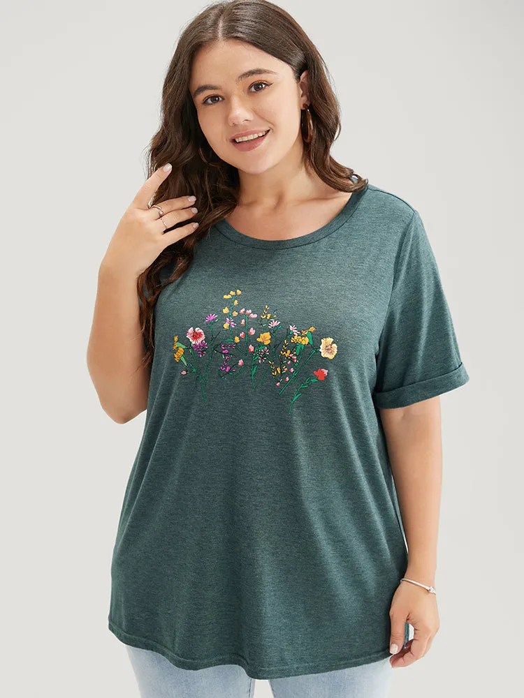 Floral Roll Sleeve Round Neck T-shirt sold by Bloomchic product image thumbnail 3