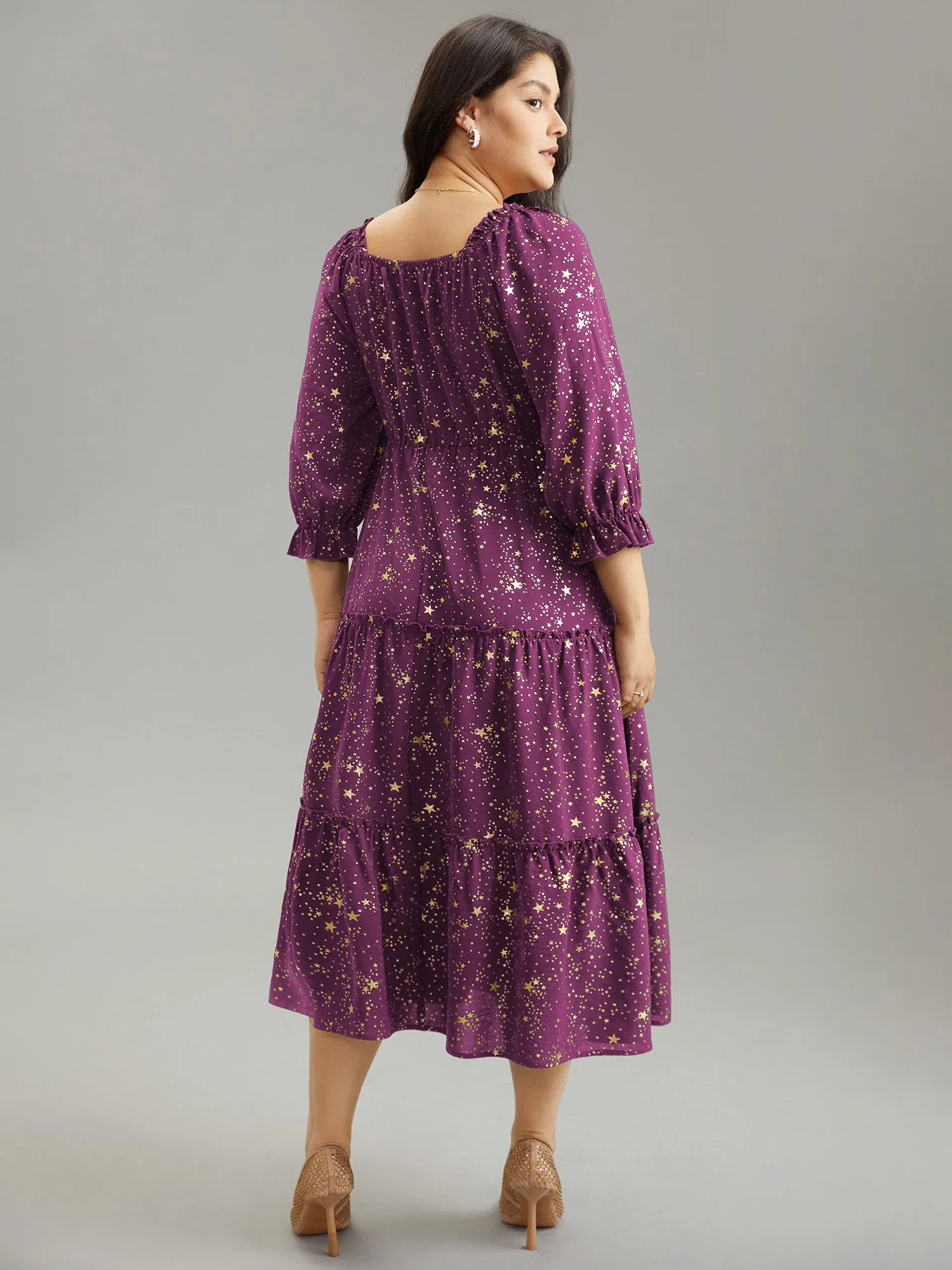 Shirred Star Glitter Frill Trim Raglan Sleeve Dress sold by Bloomchic product image thumbnail 3