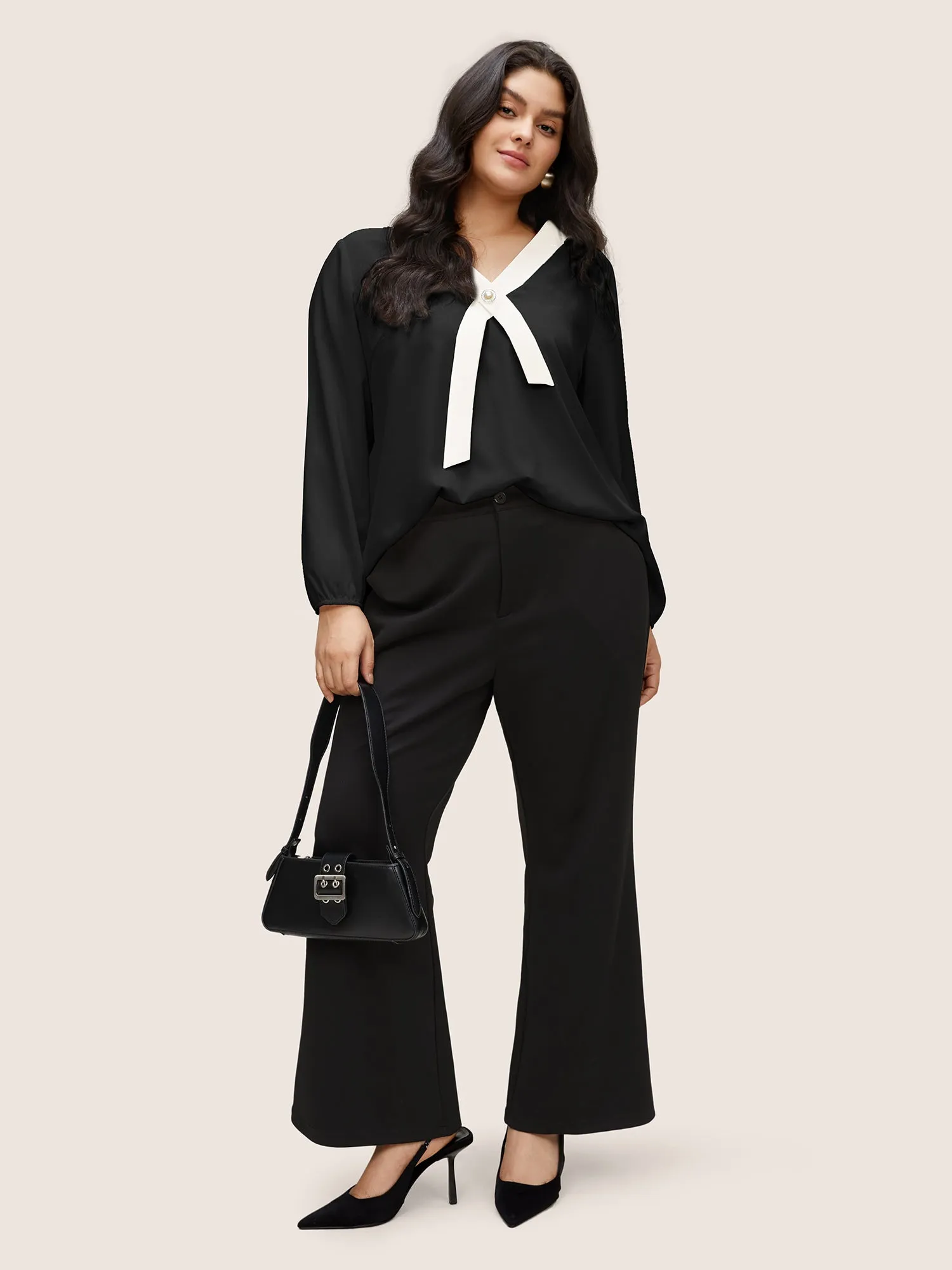 Contrast Pearl Decor Tie Decoration Blouse sold by Bloomchic product image thumbnail 3