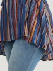 Striped Contrast Shirred Wrap High Low Hem Pocket Blouse sold by Bloomchic