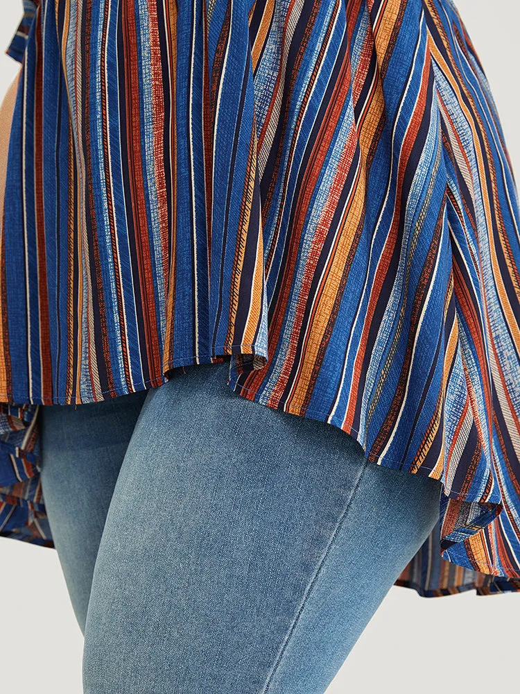 Striped Contrast Shirred Wrap High Low Hem Pocket Blouse sold by Bloomchic product image thumbnail 5