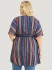 Striped Contrast Shirred Wrap High Low Hem Pocket Blouse sold by Bloomchic