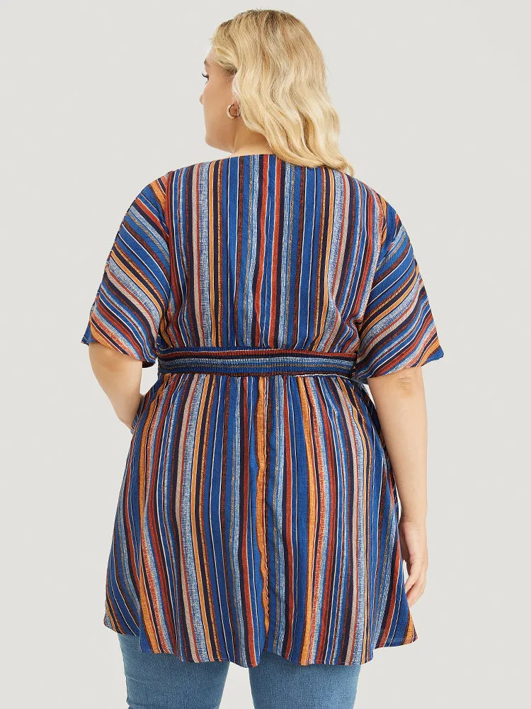 Striped Contrast Shirred Wrap High Low Hem Pocket Blouse sold by Bloomchic product image thumbnail 4