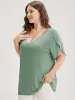 Plain V Neck Split Petal Sleeve T-shirt sold by Bloomchic