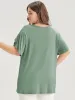 Plain V Neck Split Petal Sleeve T-shirt sold by Bloomchic
