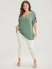 Plain V Neck Split Petal Sleeve T-shirt sold by Bloomchic