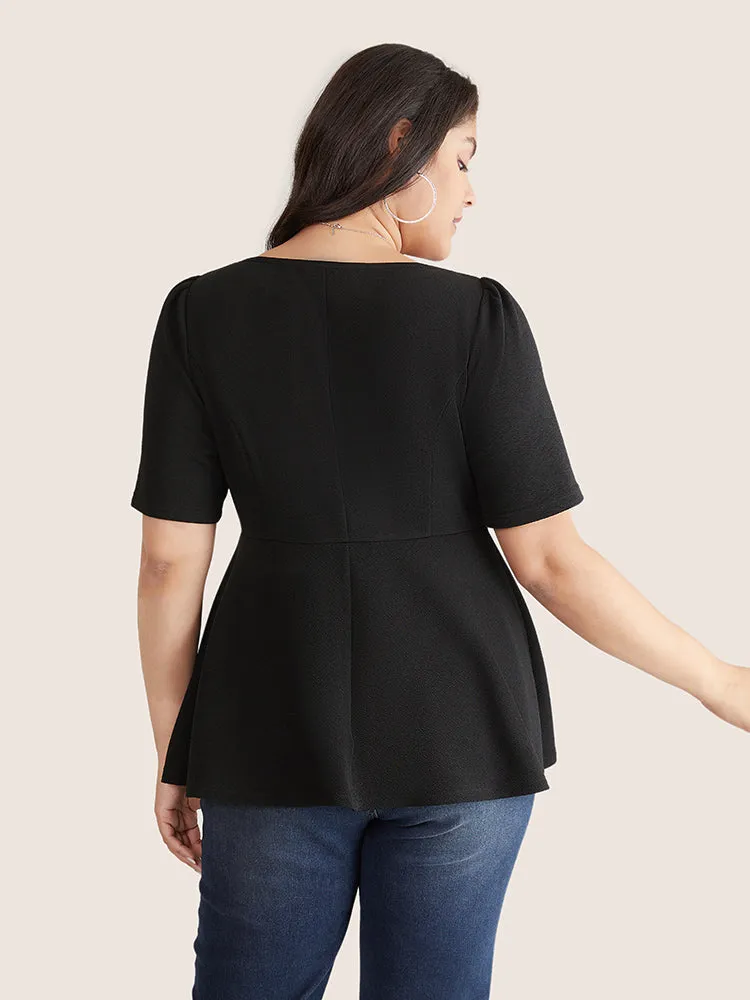 Square Neck Zipper Gathered Puff Sleeve Blouse sold by Bloomchic product image thumbnail 2