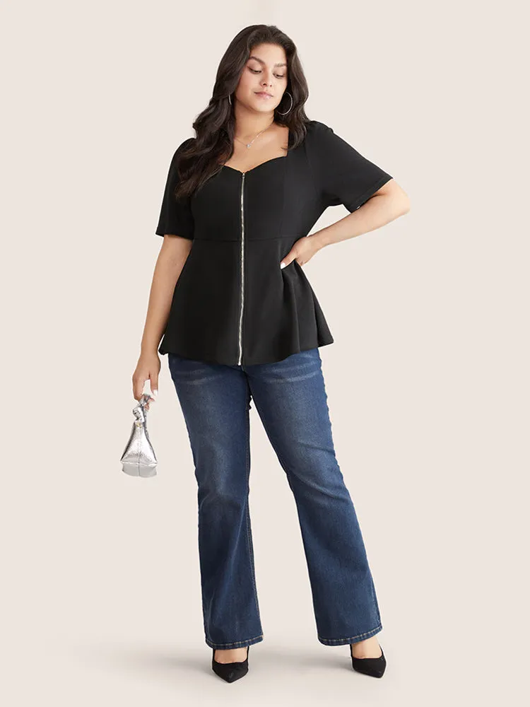 Square Neck Zipper Gathered Puff Sleeve Blouse sold by Bloomchic product image thumbnail 4