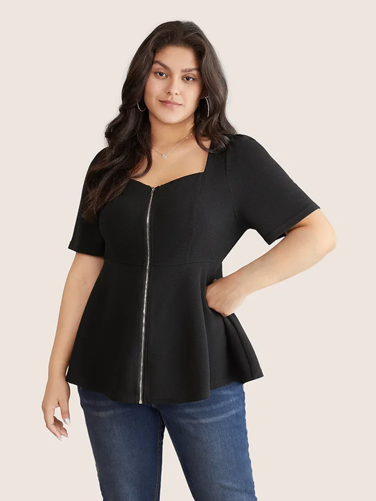 Square Neck Zipper Gathered Puff Sleeve Blouse sold by Bloomchic product image thumbnail 3
