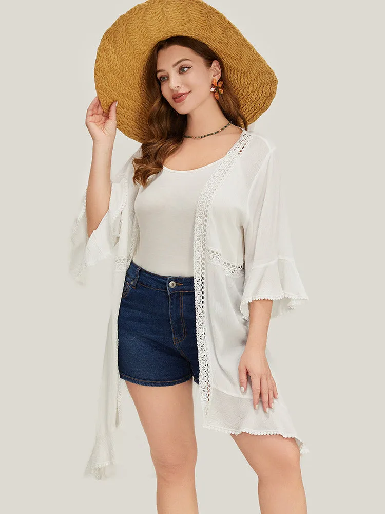 Plain Ruffle Sleeve Open Front Eyelet Lace Kimono sold by Bloomchic product image thumbnail 5