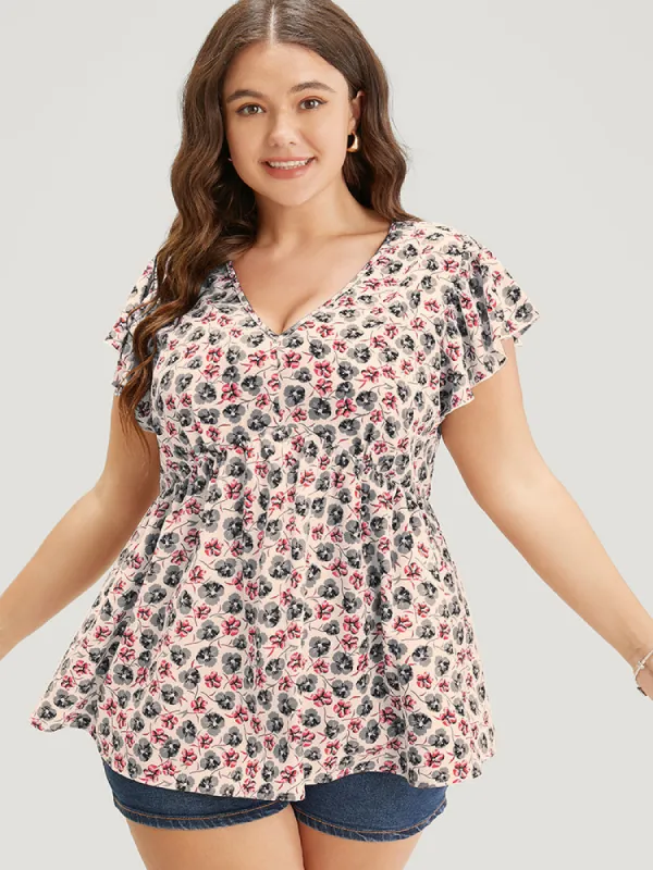 Ditsy Floral Cap Sleeve Ruffle Badydoll Blouse sold by Bloomchic