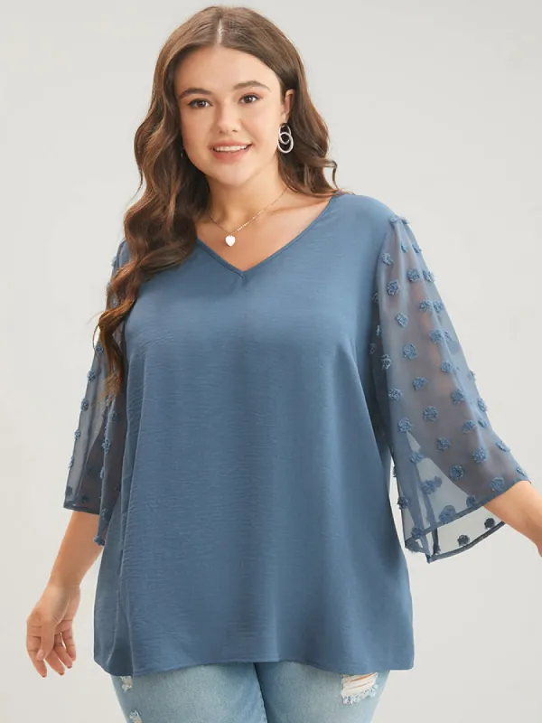 Polka Dot Mesh Patchwork Flounce Sleeve  Blouse sold by Bloomchic
