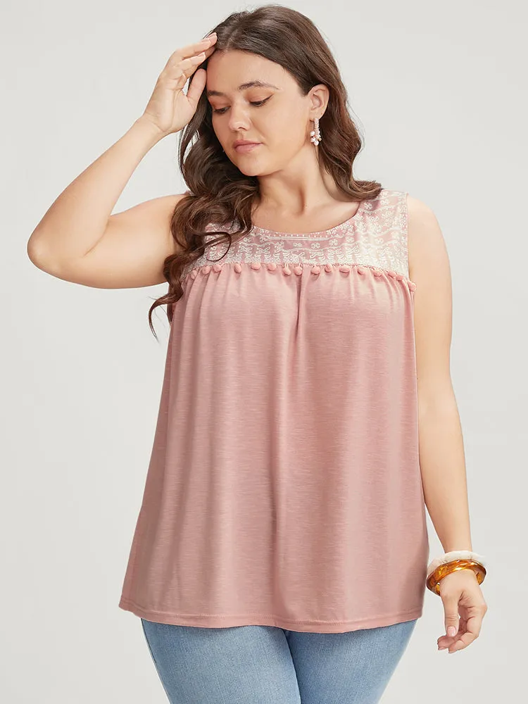 Solid Patchwork Sleeveless Pompom Trim Tank Top sold by Bloomchic product image thumbnail 3