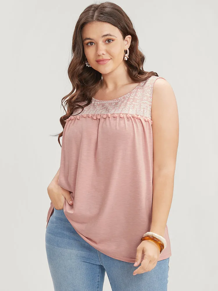 Solid Patchwork Sleeveless Pompom Trim Tank Top sold by Bloomchic product image thumbnail 2